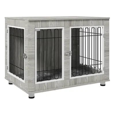 PawHut Dog Crate Furniture, Dog Crate End Table w/ Soft Cushion, Double Door