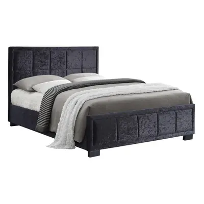 Black Small Double Bed Frame Birlea Hannover Crushed Velvet Fabric 120cm 4ft