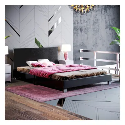 (Double, Black) Lisbon Bed Frame Faux Leather Upholstered Bedroom