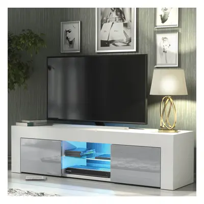 TV Unit 130cm LED Creative Furniture - White & Grey Gloss Doors