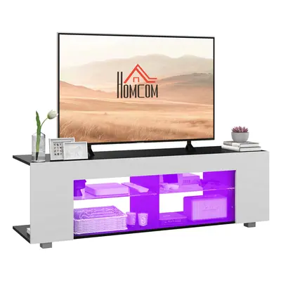 HOMCOM TV Stand 145cm TV Unit with Glass Shelves RGB LED Light for 60"TV White