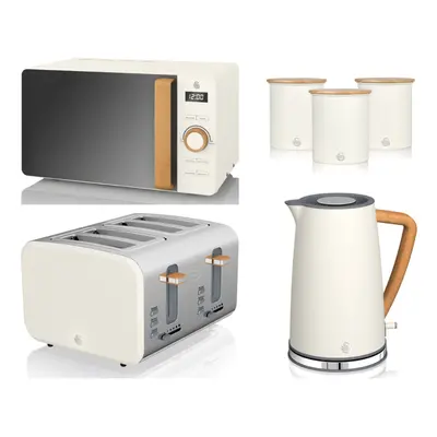 Swan Nordic White Jug Kettle, Slice Toaster, Microwave & Canisters.