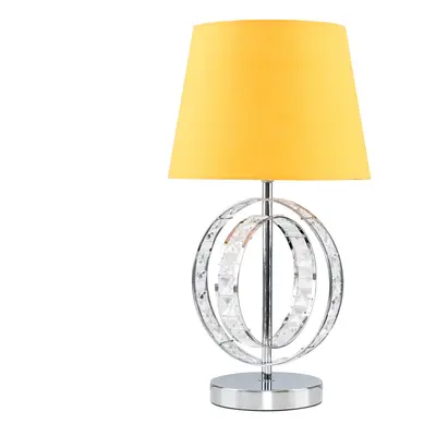 Modern Chrome Acrylic Jewel Intertwined Double Hoop Design Table Lamp with a Mustard Polycotton 