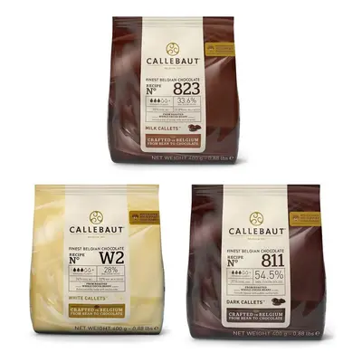 Callebaut Chocolate Bundle 3x400g Milk, Dark and White couverture callets