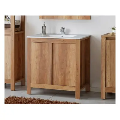 Bathroom Vanity Unit Door Sink Cabinet Oak Effect + Basin Classic