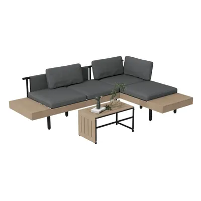 Outsunny HDPE Garden Furniture Sets with Cushions, Table, L-Shaped Sofa, Grey