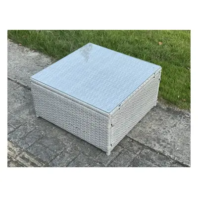 Fimous Light Grey Rattan Square Tea Coffee Table Outdoor Garden Patio Furniture With Clear Tempe