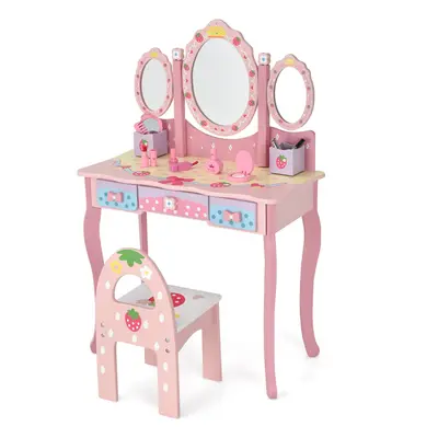 Kids Vanity Set Children Pretend Vanity Table Makeup Dressing Table