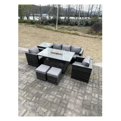 Fimous PE Rattan Garden Furniture Gas Fire Pit Dining Table Stools