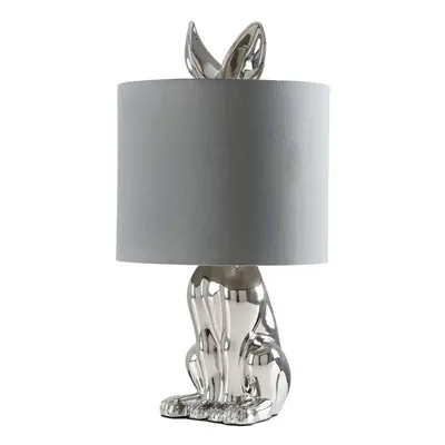 Modern Chrome Ceramic Rabbit/Hare Table Lamp with a Grey Shade