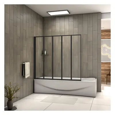 Matt Black 1200x1400mm Fold Folding Bath Shower Screen Door Panel