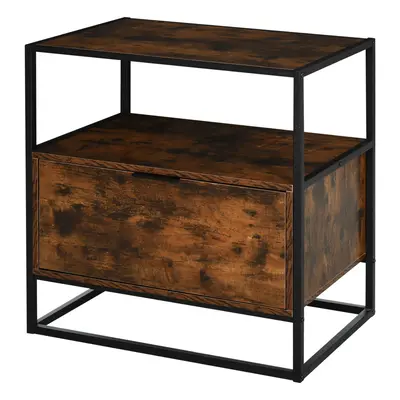 HOMCOM Industrial-Style Side Table w/ Drawer Open Shelf Steel Frame Base Retro