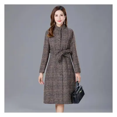 High-end Woolen Coat Women Blended Wool Outerwear Single-breasted Plaid Trench Coats Autumn Wint