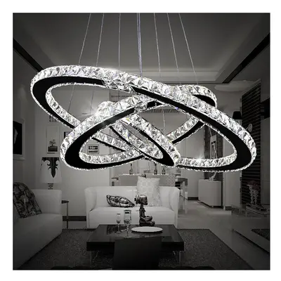 (Cool White, 20+40+60cm) Adjustable LED Crystal Pendant Light Ring Chandelier Ceiling Lamp