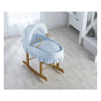 Blue Broderie Anglaise Palm Moses Basket with Rocking Stand Deluxe Natural