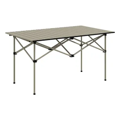 Outsunny Portable Folding Camping Table w/ Roll Up Aluminium Top Carry Bag Khaki