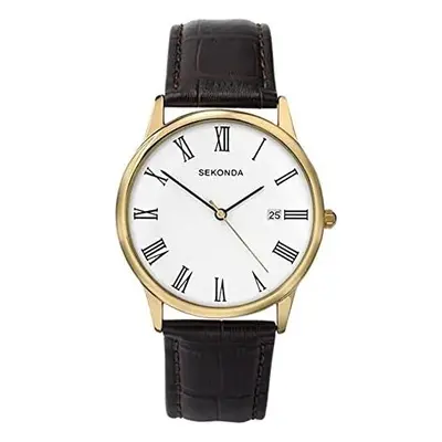 Sekonda Men's Analogue Quartz Watch with 38mm Alloy Case, White Dial and Leather Upper Strap