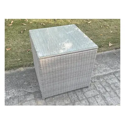 Fimous Light Grey Rattan Cube Side Table Tea Coffee Table Outdoor Garden Furniture Accessory Wit