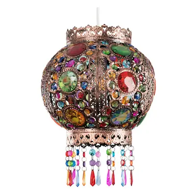 Moroccan Bronze Chandelier Ceiling Light Pendant Shade with Jewel Droplets