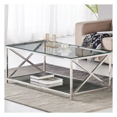 (Coffee Table) Charles Jacobs Console | Coffee | End Table Clear Glass Furniture With Stainless 