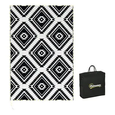 Outsunny Waterproof Outdoor Rug W/ LED String Light, x 274cm, Black & White