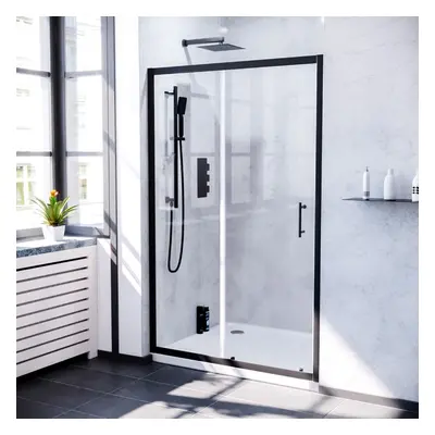 Nes Home 1300mm Aluminum Matte Black Shower Sliding Door Tempered Glass