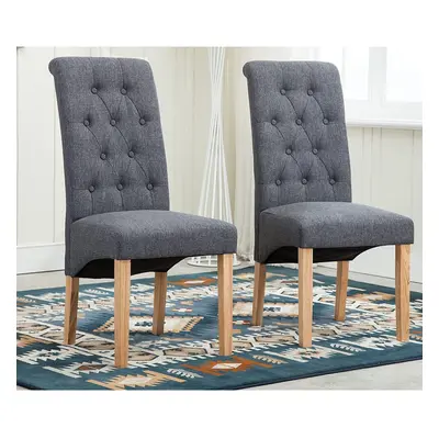 (Grey) MCC Set of Linen Fabric Dining Chairs Roll Top Scroll High Back For Home & Commercial Res