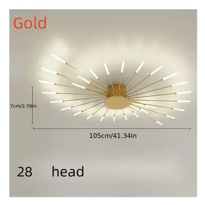 (Golden Fireworks) Modern Luxury LED Ceiling Light, Cast Iron, Sputnik Firework Chandelier