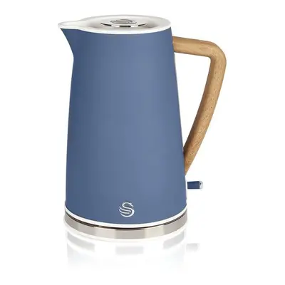 Swan Nordic 1.7L Jug Kettle Rapid Boil Wood Effect Handle Stainless Steel 3000W - Blue