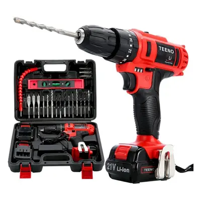 TEENO 21V Cordless Drill Driver Set 21V,Hammer Drill ,18+3 Torque,32N.m Max,25 PCS Drill Bits Sp