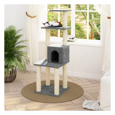 vidaXL Cat Tree with Sisal Scratching Posts Light Grey Cat Play Tower Toy