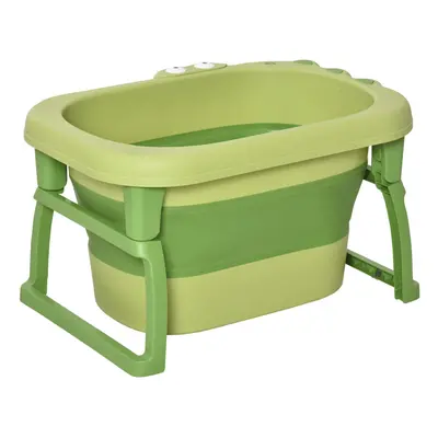 HOMCOM Foldable Baby Bathtub for Newborns Infants Toddlers w/ Stool - Green