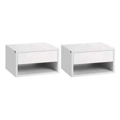 HOMCOM Floating Bedside Table Set of Wall Mounted Nightstand W/ Drawer White