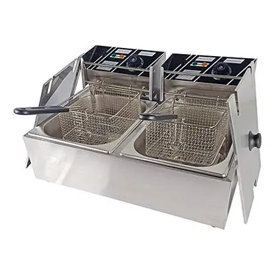 Commercial Deep Fryer 2x10L Double Tank Deep Fat Fryer Stainless Steel Chip Fryer 5000W with Lid