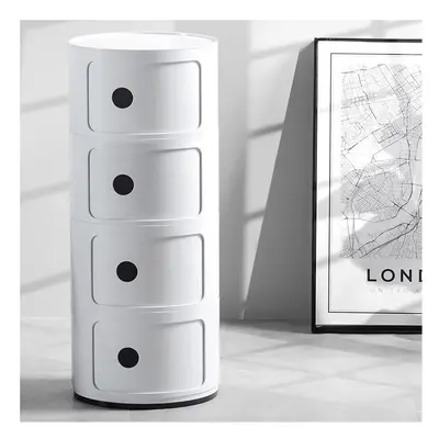 (White) Cylindrical Multi-Tiered Plastic Storage Drawer Unit