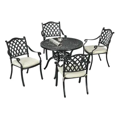 Outsunny Seater Outdoor Dining Set with Cushions Parasol Hole Cast Aluminium