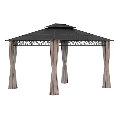 Outsunny 3.6 x (m) DoubleÂ Roof Hard Top Gazebo with NettingsÂ &Â Curtains