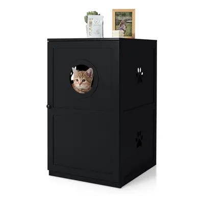 2-Tier Litter Box Enclosure Cat House Bench Privacy Cat Washroom