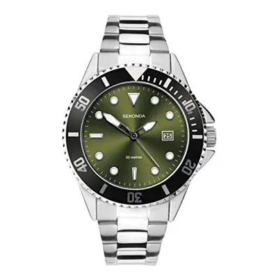 Sekonda Men's Sports Quartz Watch Analogue Display, Khaki Dial and Stainless Steel Bracelet