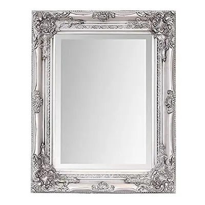 French Vintage, Antique Style Bevelled Wall Glass Mirror - 60cm x 80cm (Antique Silver)