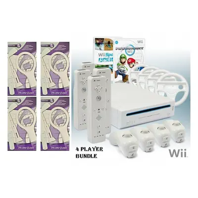 4 Player Mega Bundle Nintendo Wii Console Mario Kart Wii Sports Tennis Golf Remotes Nunchuks Whe