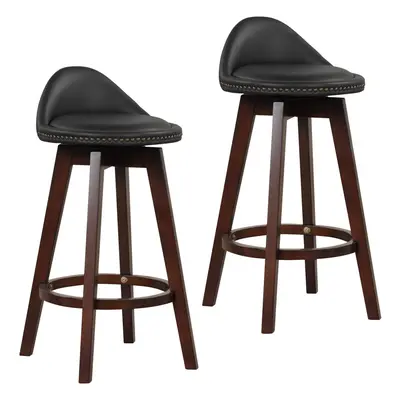 Set of Swivel Bar Stool PVC Leather Armless Bar Chair Counter Height