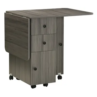 HOMCOM Folding Dining Table, Drop Leaf Table With Storage Drawers Grey