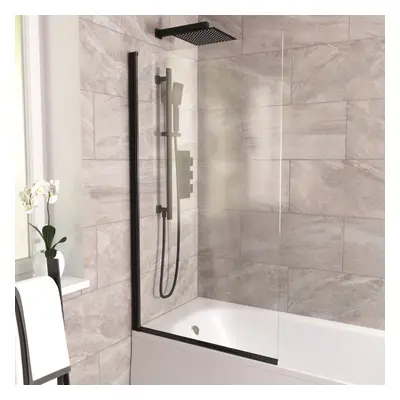 Denver 800mm Matte Black Profile Pivot Swing Door Bath Screen Reversible