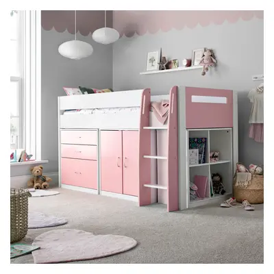 (No Mattress) Lacy Pink Storage Mid Sleeper Bed