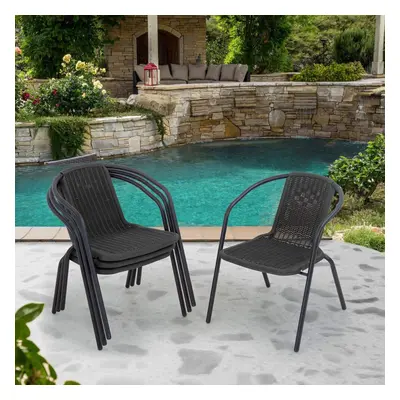 (4 x Black Rattan Chair Only) Garden Outdoor Patio Chairs Table with Parasol Hole