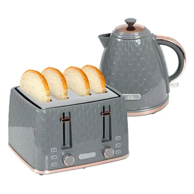 HOMCOM 1.7L Kettle and Toaster Set with Defrost Reheat and Crumb Tray Grey