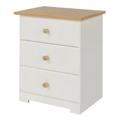 Vintage Style Drawer Petite Bedside Cabinet in White With Oak Top & Handles