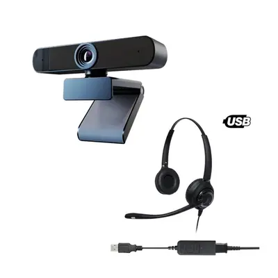 Project Telecom Advanced HD 1080P Webcam & Advanced Binaural Noise Cancelling USB Headset Bundle