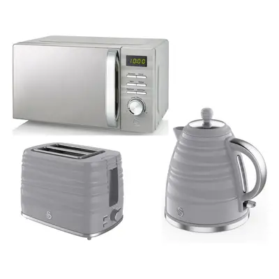 Swan Symphony Grey Kettle, Slice Toaster & Digital Microwave